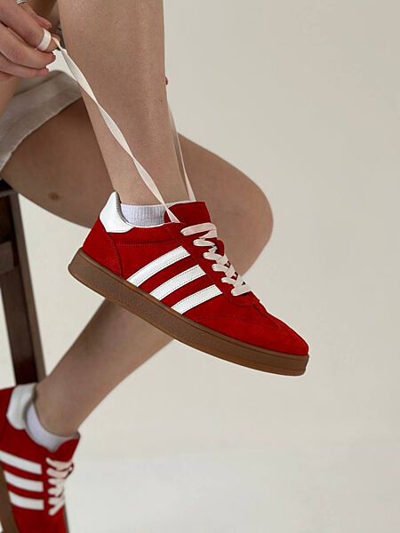 Кеди, натуральна замша/шкіра, червоні з білим