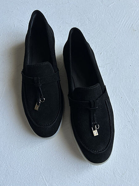 Туфлі - лофери, натуральна замша, чорні