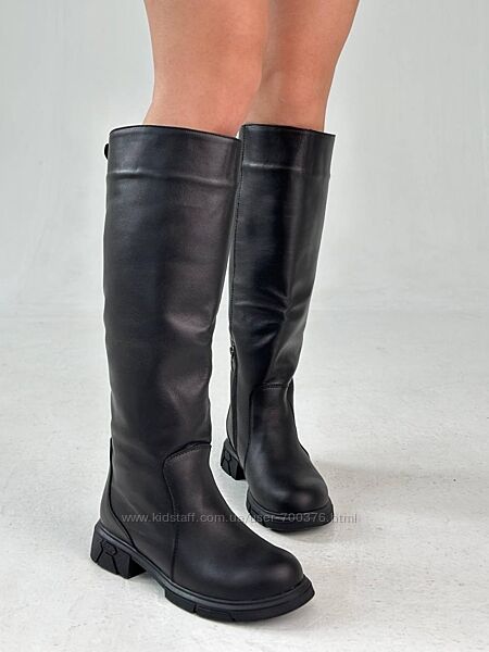 Чоботи, натуральна шкіра, чорні, демі/зима