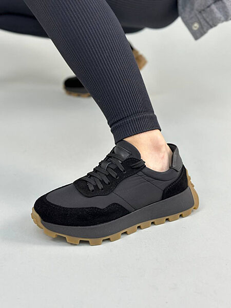 Кросівки, натуральна замша/дайвінг, чорні, на чорній підошві