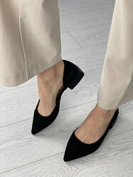 Балетки, натуральний велюр, чорні