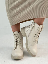 Черевики жіночі шкіряні молочного кольору демі/зима