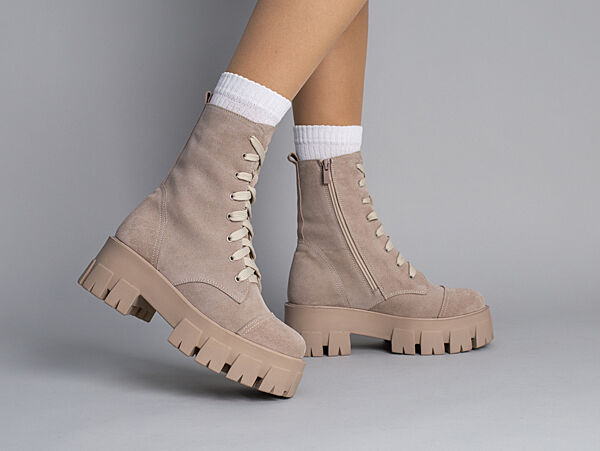 Черевики жіночі замшеві бежевого кольору демі/зима