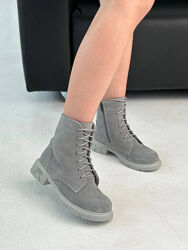 Черевики жіночі замшеві сірого кольору демі/зима