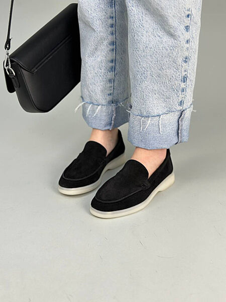 Туфлі - лофери, натуральна замша, чорні