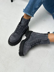 Черевики жіночі замшеві темно - сірого кольору демі/зима