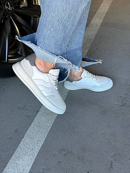 Кеди, натуральна шкіра/замша, білі з кольоровими вставками