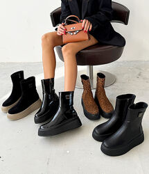 Черевики, натуральна шкіра/лак/замша, чорні/леопард, демі/зима