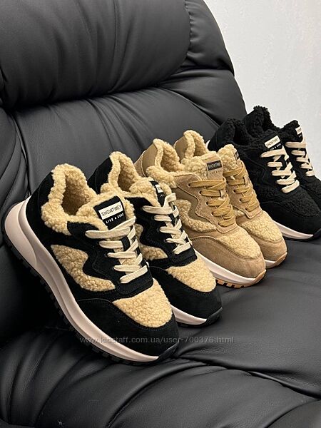 Зимові кросівки з хутром Teddy, натуральна замша, чорні/беж/руді