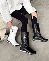 Зимові дутики, натуральна шкіра, чорні/білі