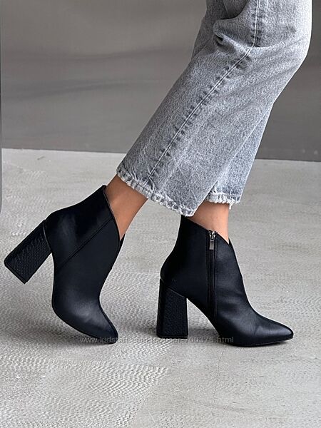 Ботильйони демі NA, натуральна шкіра/підбор рептилія, чорні