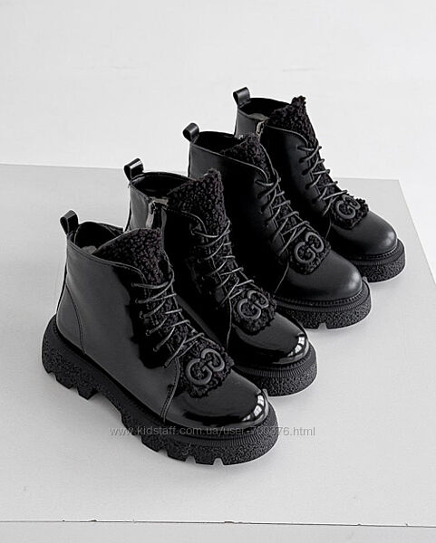 Черевики зима Dolen, натуральний лак/шкіра, чорні