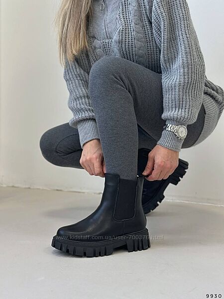 Черевики челсі зима, натуральна шкіра, чорні