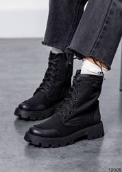 Черевики, натуральна шкіра/кордура, чорні, демі/зима