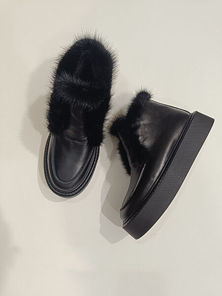 Лофери зимові, натуральна шкіра, чорні, опушка норка