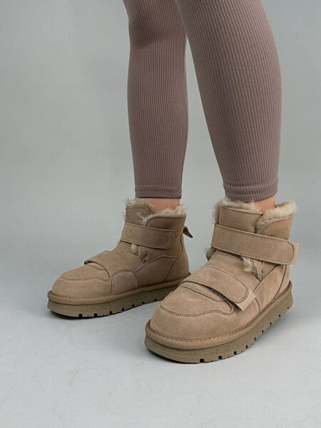 Уггі жіночі, натуральна замша, бежевого кольору, на липучках