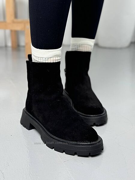 Черевики, натуральна замша, чорні, демі/зима