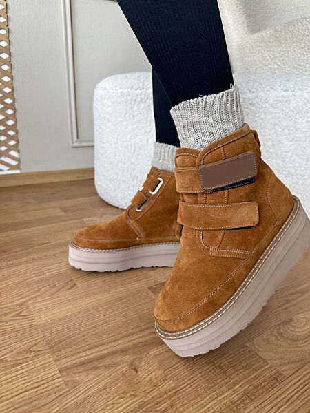 Уггі жіночі, натуральна замша, рудого кольору, на липучках