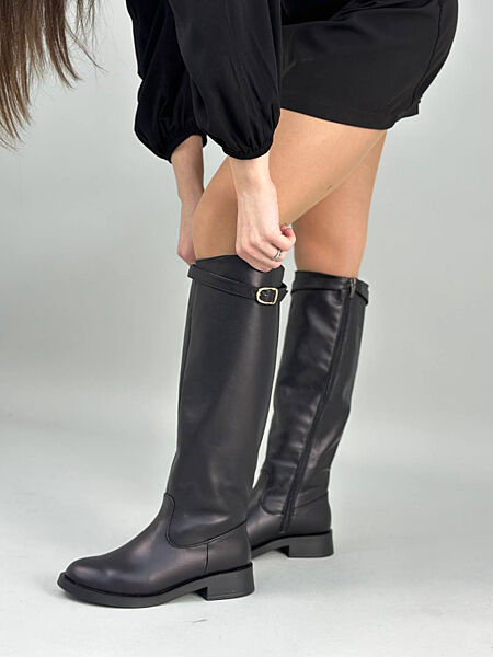 Чоботи, натуральна шкіра, чорні, демі/зима