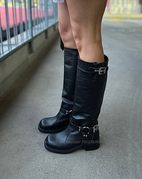 Чоботи, натуральна шкіра, чорні, демі/зима