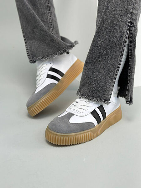 Кеди зимові, натуральна шкіра/замша, білі/сірий