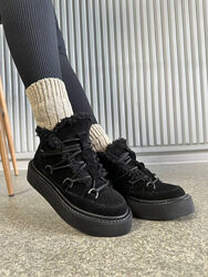 Черевики зимові, натуральна замша, чорні