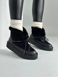 Уггі жіночі замшеві чорні зі шкіряною вставкою