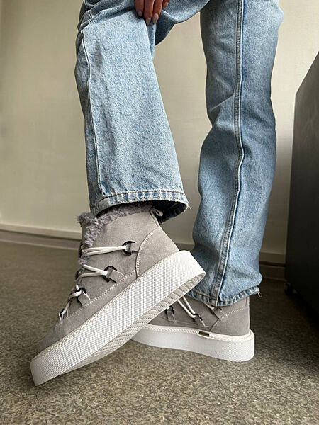 Черевики зимові, натуральна замша, сірі