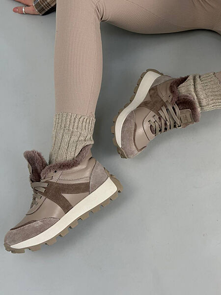 Кросівки зимові, натуральна шкіра/замша, беж