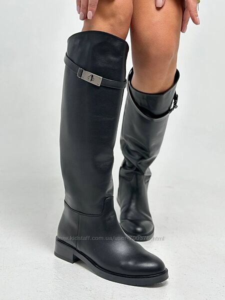 Чоботи, натуральна шкіра, чорні, демі/зима