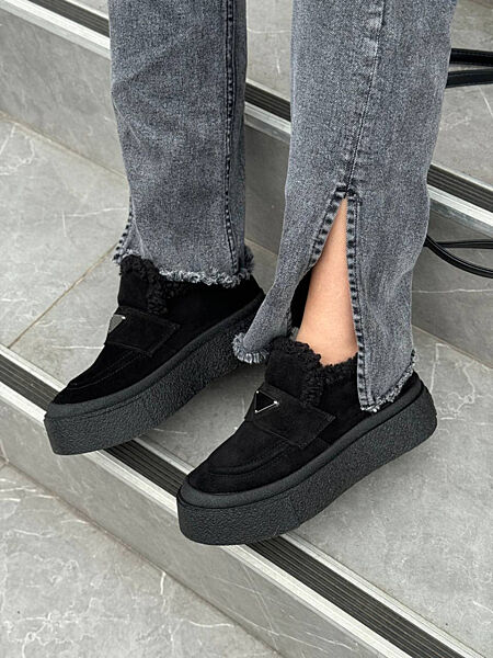 Лофери зимові, натуральна замша, чорні