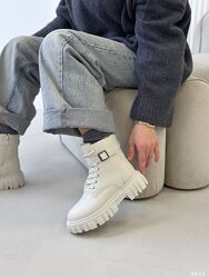 Черевики зимові, натуральна шкіра, білі