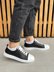 Кеди чоловічі, натуральна шкіра, чорні з білим носком