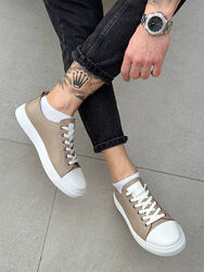 Кеди чоловічі, натуральна шкіра, бежеві з білим носком