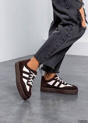 Кеди на підвищеній підошві, натуральна замша, коричневі/білий