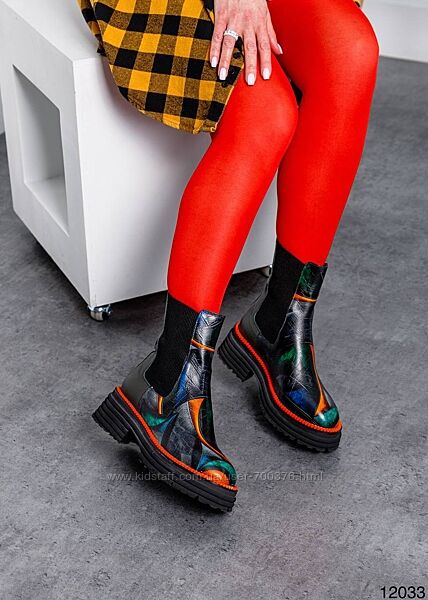 Черевики - челсі демі, натуральна шкіра, кольорові