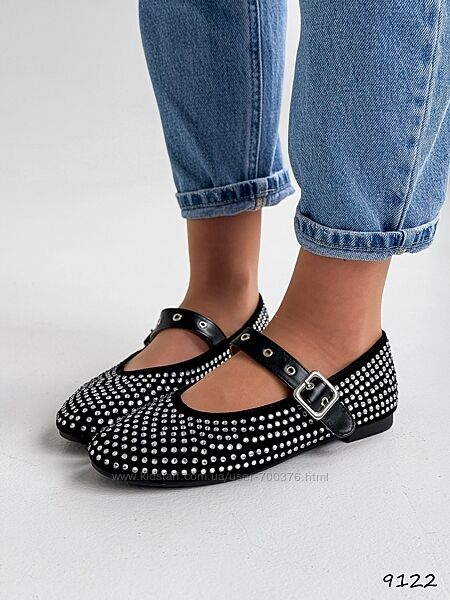 Балетки Annet, чорні зі стразами