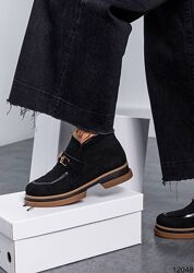 Черевики Демі, натуральна замша, чорні, на підйомі еластична резинка