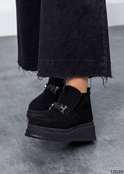 Черевики Демі чорні, натуральна замша, на підйомі еластична резинка