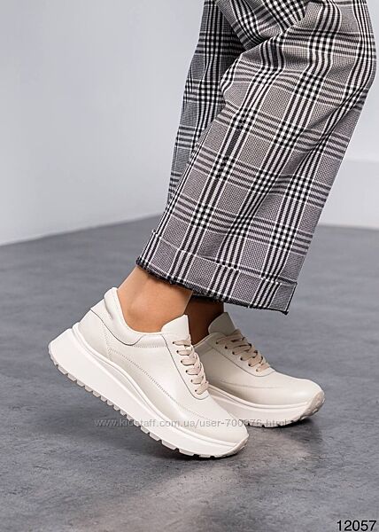 Кросівки, натуральна шкіра, світлий беж