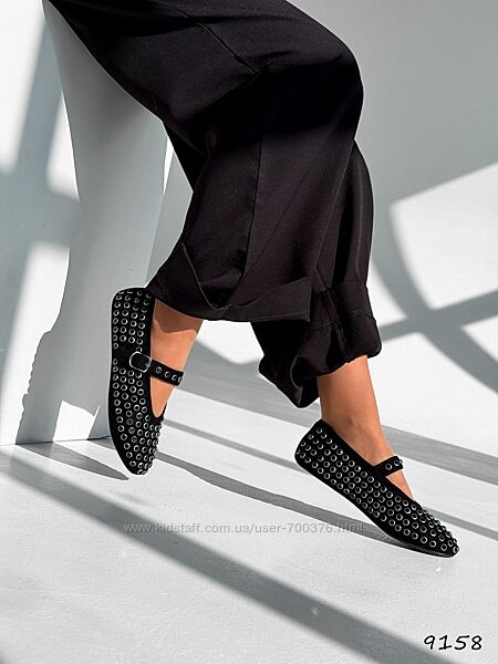 Балетки Annet, чорні з камінчики