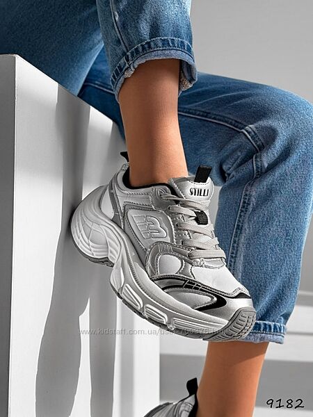 Кросівки Alfia, натуральна шкіра, білий/срібло/чорний