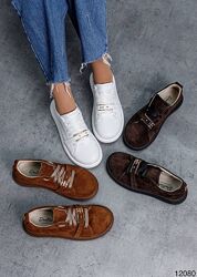 Туфлі з анотомічною колодкою, натуральна шкіра/замша, білі/шоколад//кемел