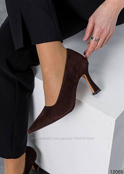 Стильні туфлі, натуральна замша, шоколад