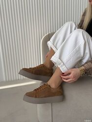 Кросівки на платформі, натуральна замша, кемел