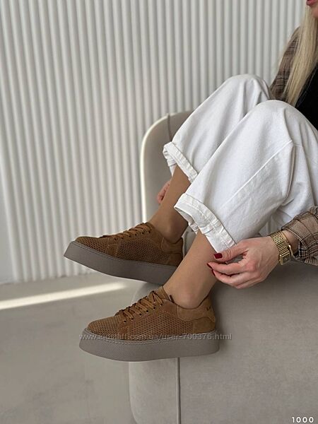 Кросівки на платформі, натуральна замша, кемел