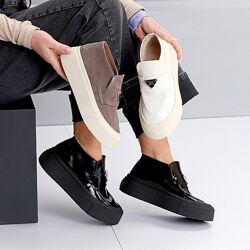 Лофери Vita, натуральна замша/лак, чорні/візон/молочні