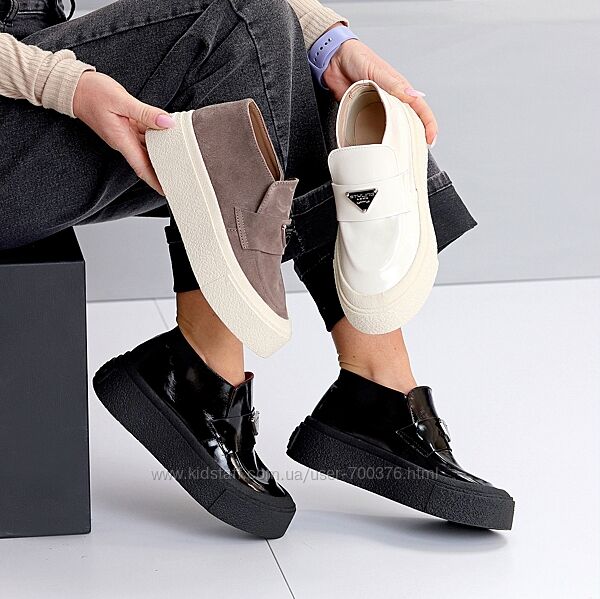 Лофери Vita, натуральна замша/лак, чорні/візон/молочні