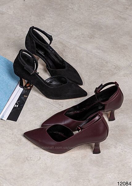 Елегантні туфлі, натуральна замша/шкіра, чорні/бургунді.