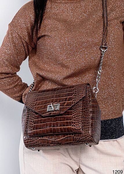 Сумка жіноча, натуральна з тисненням, коричнева